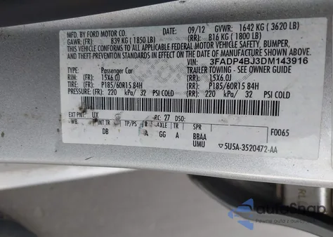 2013 Ford Fiesta Se из США, поврежденный, VIN 3FADP4BJ3DM143916